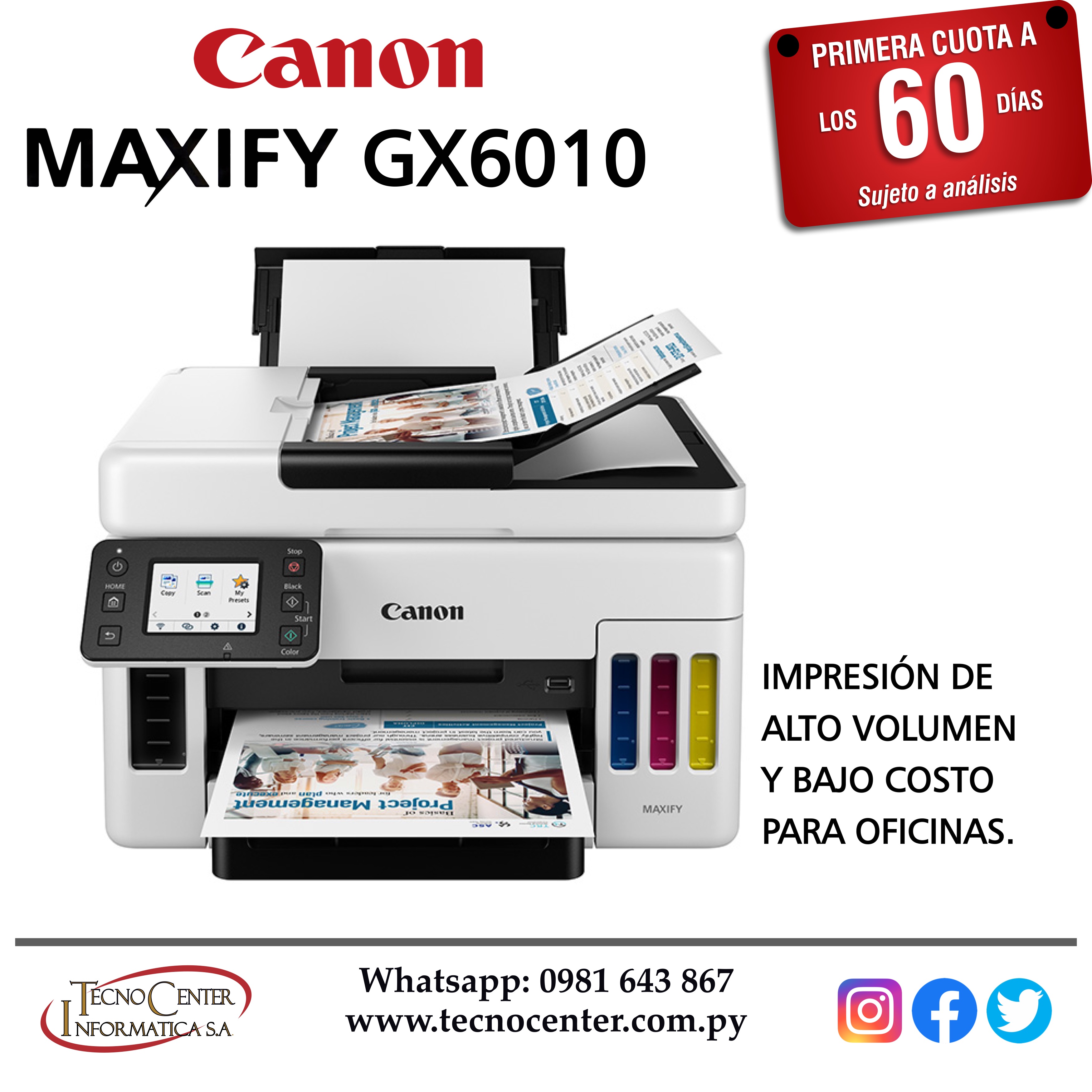 Impresora Multifuncional Canon Maxify GX6010 | Sistema de Tanque de Tinta |  Wi-Fi